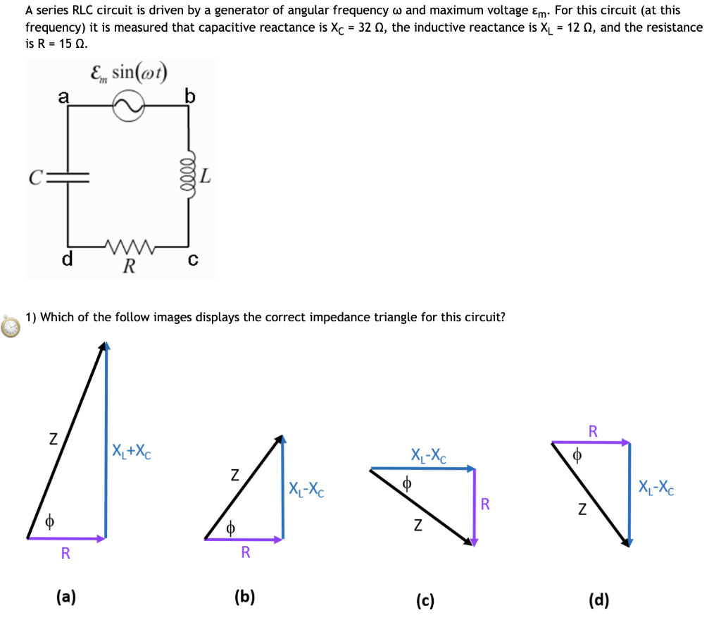 Solved A Series Rlc Circuit Is Driven By A Generator Of Chegg