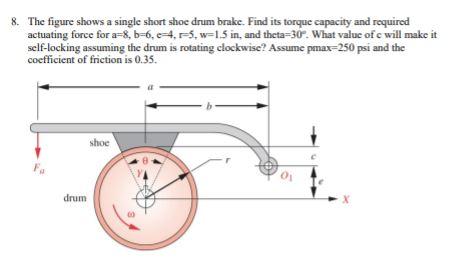 Solved 8 The Figure Shows A Single Short Shoe Drum Brake Chegg