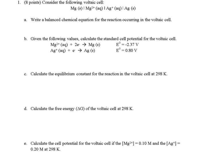 Solved Points Consider The Following Voltaic Cell Mg Chegg