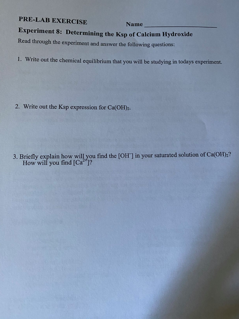 Solved Pre Lab Exercise Name Riment Determining The Ksp Chegg