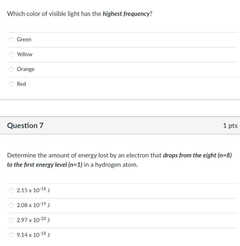 Solved Which Color Of Visible Light Has The Highest Chegg