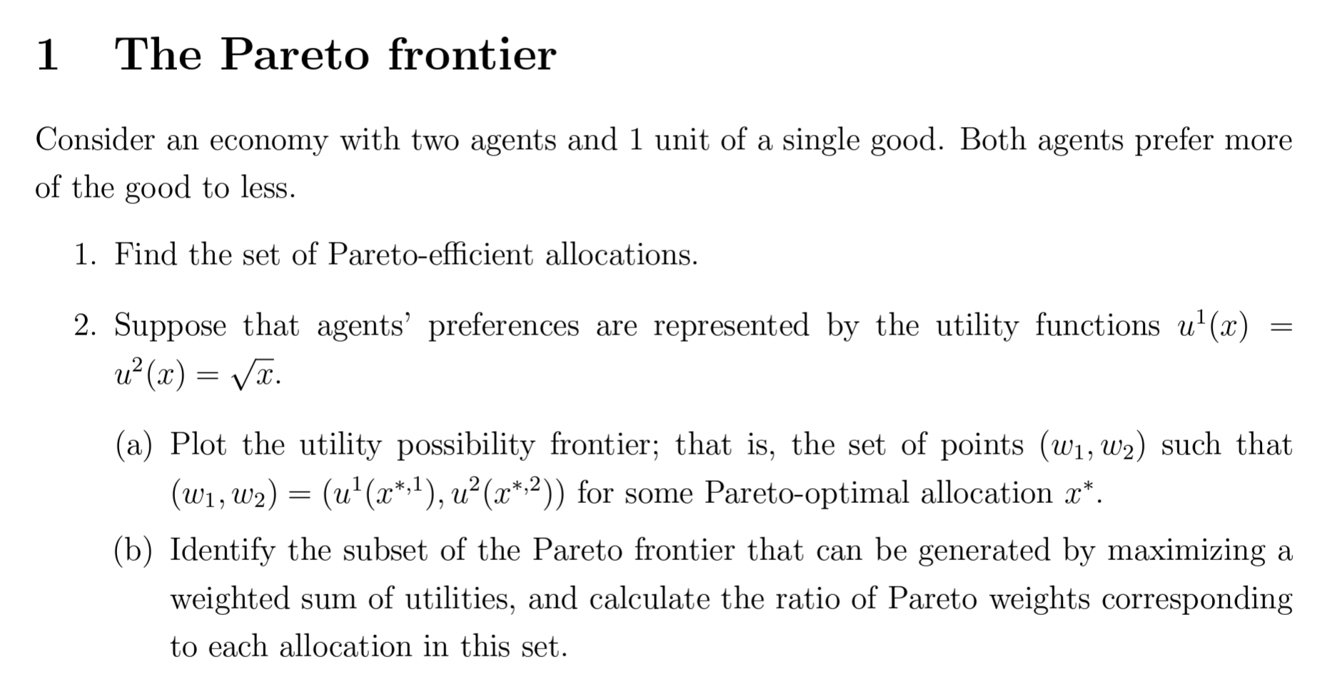 Solved 1 The Pareto Frontier Consider An Economy With Two Chegg