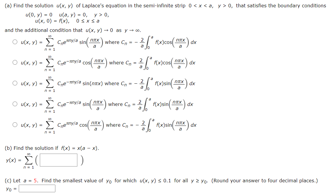 Solved A Find The Solution U X Y Of Laplace S Equation Chegg