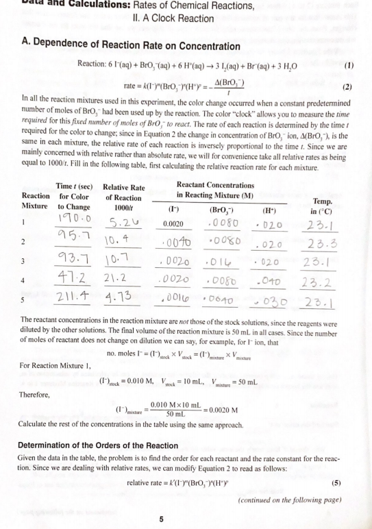 Alculations Rates Of Chemical Reactions II A Clock Chegg