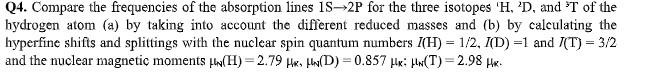 Solved Q4 Compare The Frequencies Of The Absorption Lines 1 Chegg