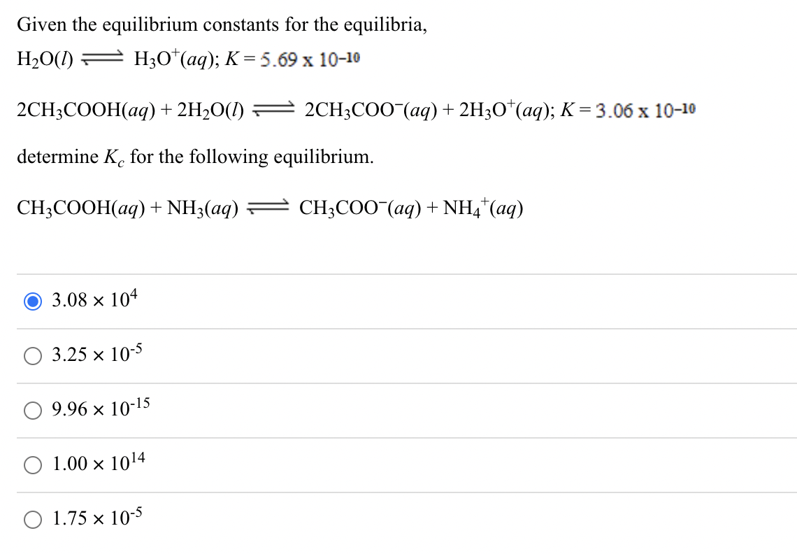 Solved Given The Equilibrium Constants For The Equilibria Chegg