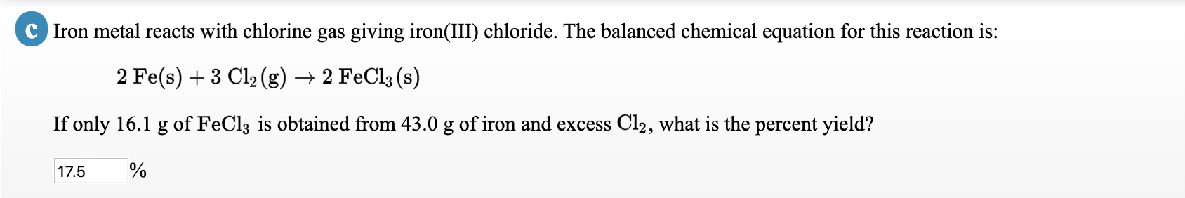 Solved C Iron Metal Reacts With Chlorine Gas Giving Chegg