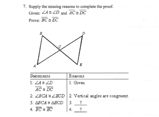 Solved Supply The Missing Reasons To Complete The Proof Chegg