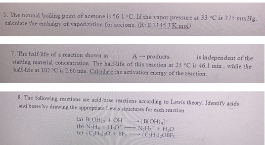 Solved The Normal Boiling Point Of Acetone Is C If Chegg