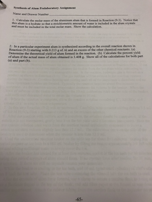 Solved EXPERIMENT 9 SYNTHESIS OF ALUM Introduction In This Chegg