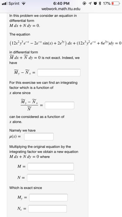 Solved Sprint 6 40 PM Webwork Math Ttu Edu In This Problem Chegg