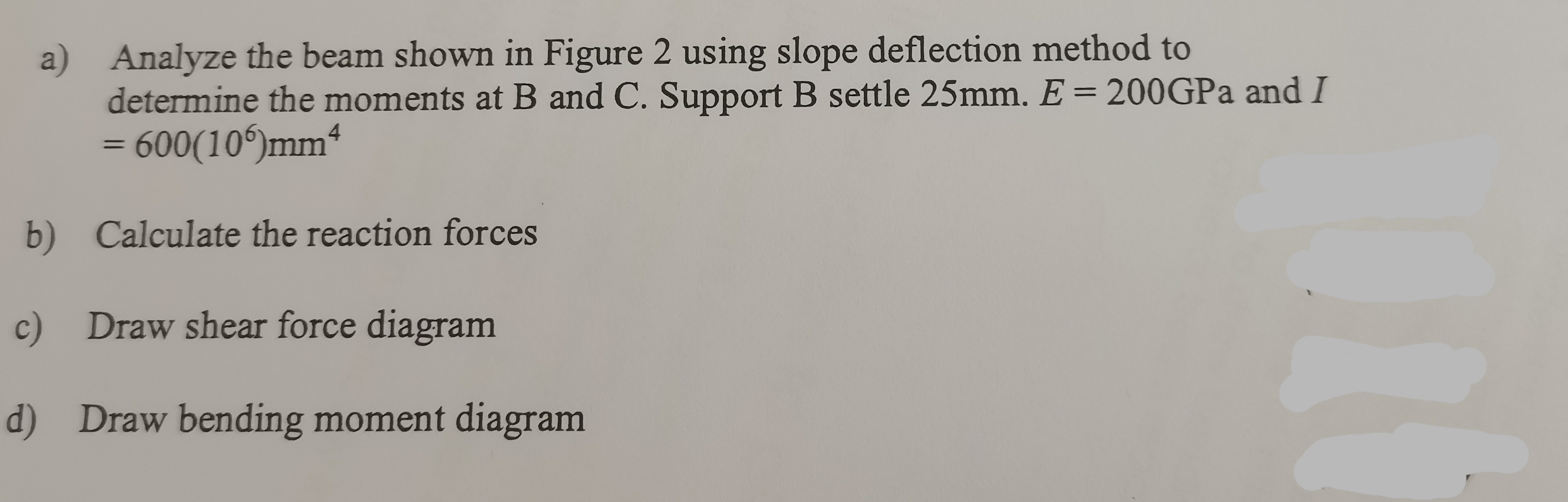 Solved A Analyze The Beam Shown In Figure 2 Using Slope