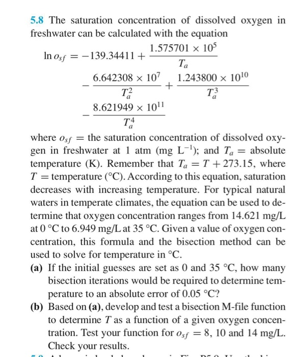 Solved 5 8 The Saturation Concentration Of Dissolved Oxygen Chegg