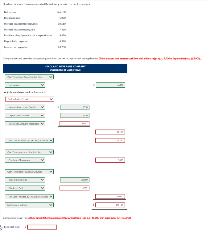 Solved Headland Beverage Company Reported The Follawing Chegg