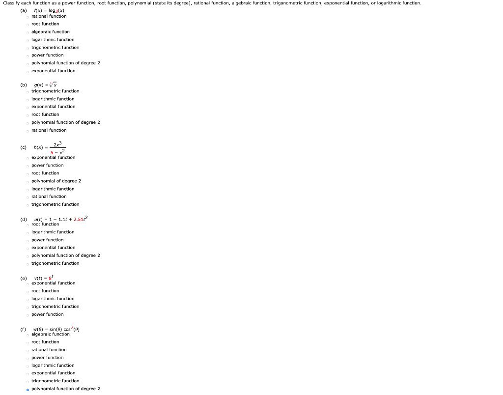 Solved Classify Each Function As A Power Function Root Chegg