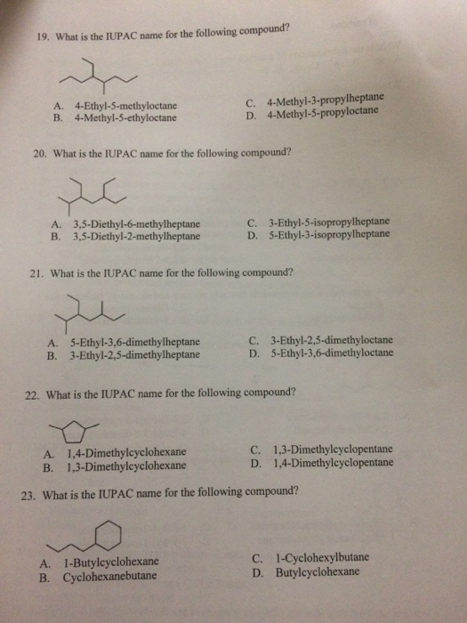 What Is The IUPAC Name Of The Following Compound? | Chegg.com