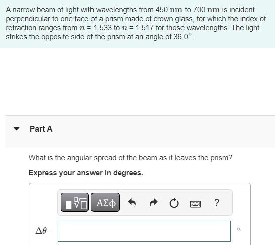 Solved A Narrow Beam Of Light With Wavelengths From 450 Nm Chegg