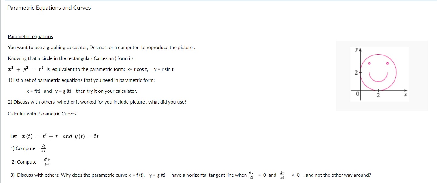 Solved Parametric Equations And Curves Parametric Equations Chegg