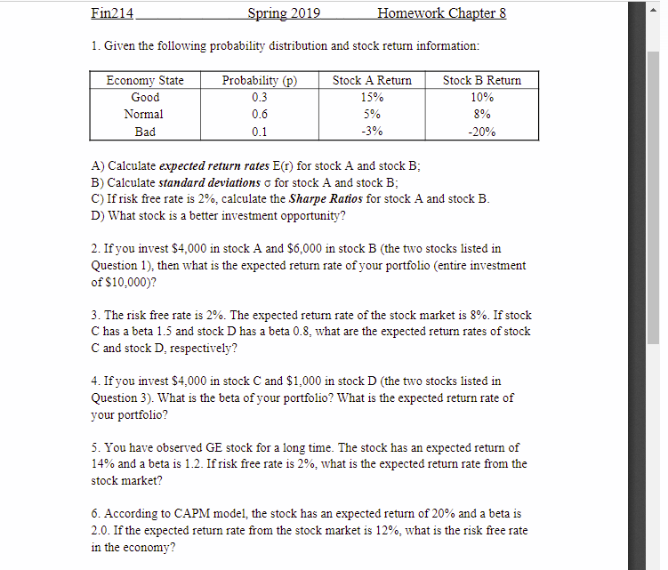 Solved 1 Given The Following Probability Distribution And Chegg