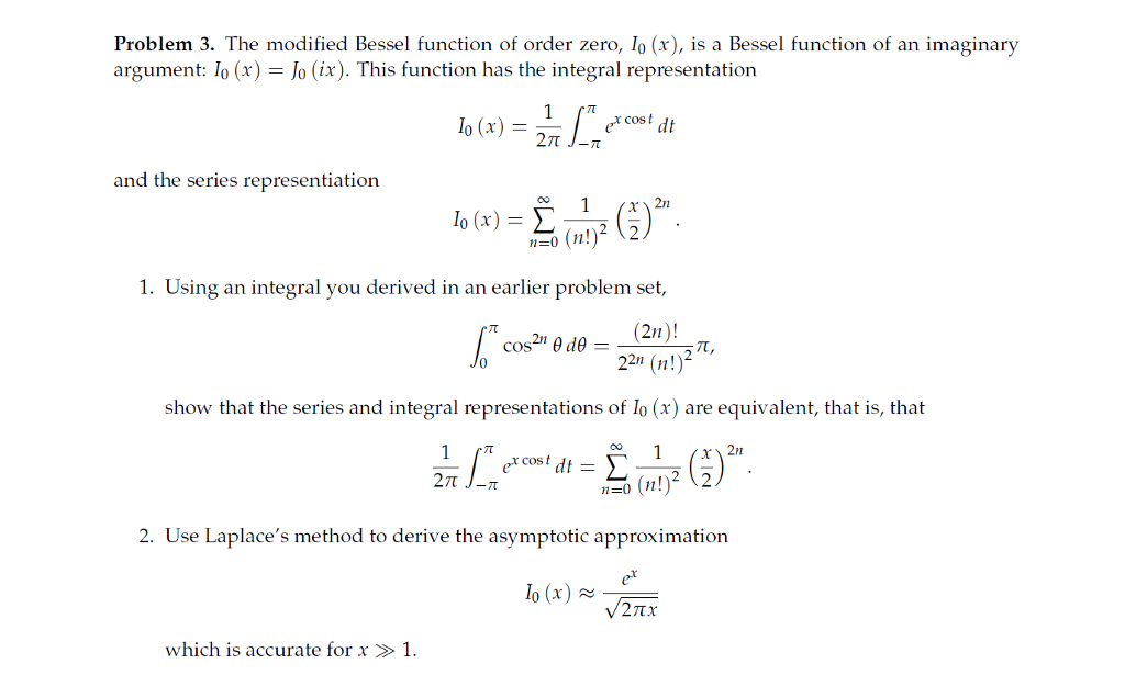 Solved Problem The Modified Bessel Function Of Order Chegg