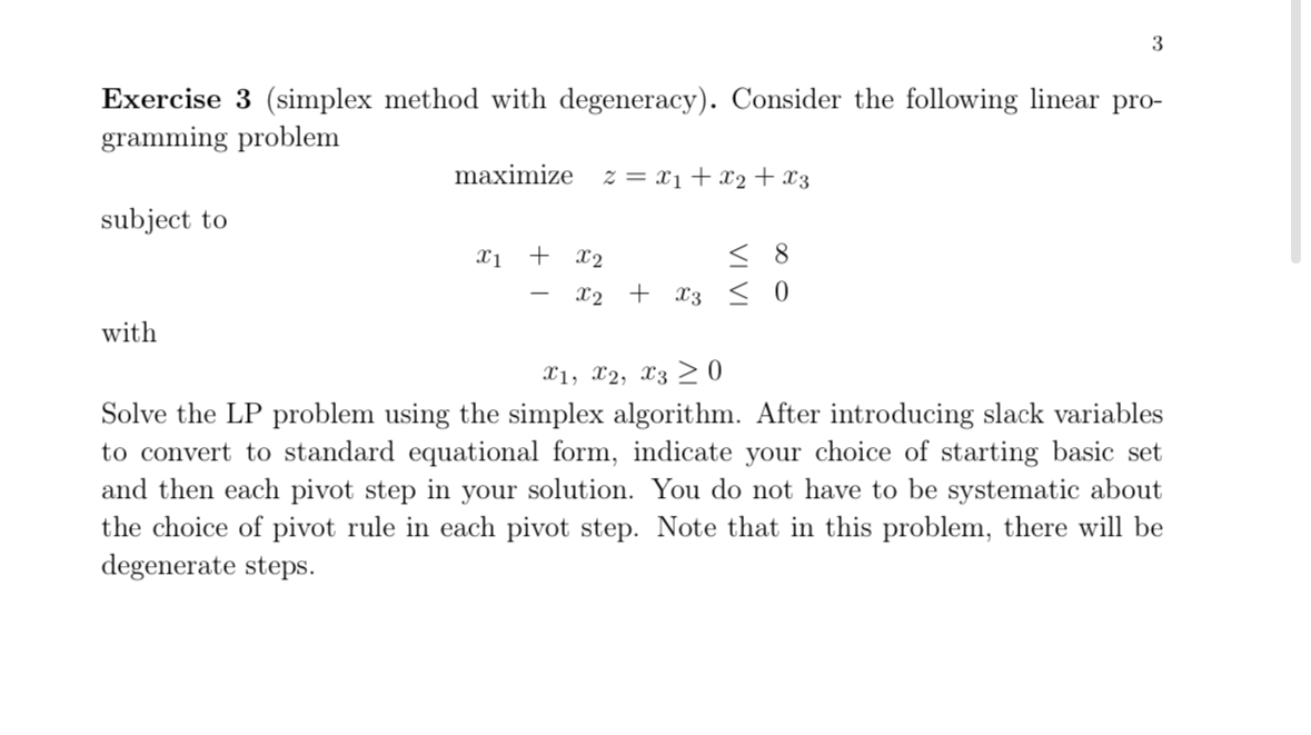 Solved Exercise 3 Simplex Method With Degeneracy Cons