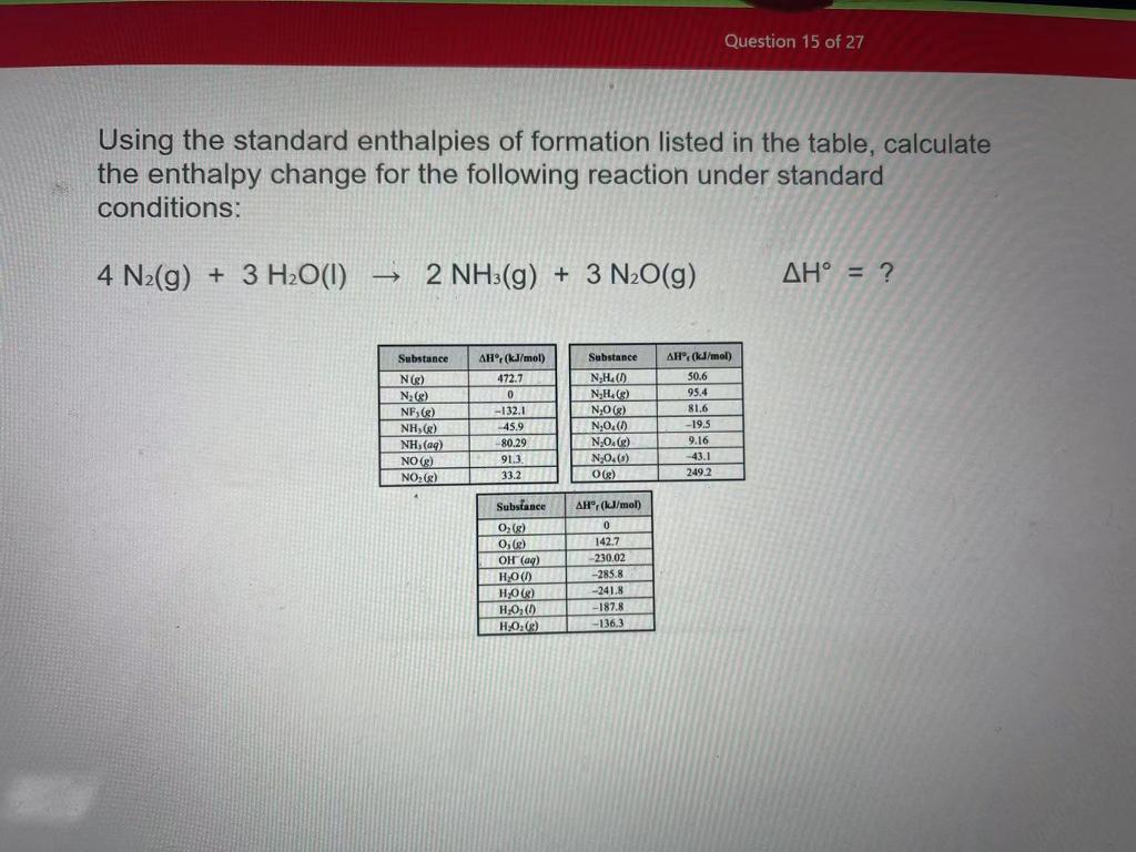 Solved Using The Standard Enthalpies Of Formation Liste