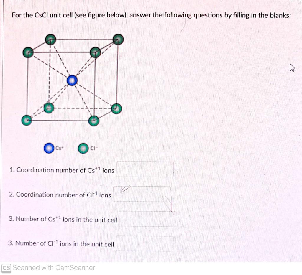 Solved For The CsCl Unit Cell See Figure Below Answer The Chegg