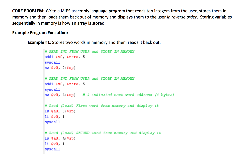 Solved Core Problem Write A Mips Assembly Language Program Chegg