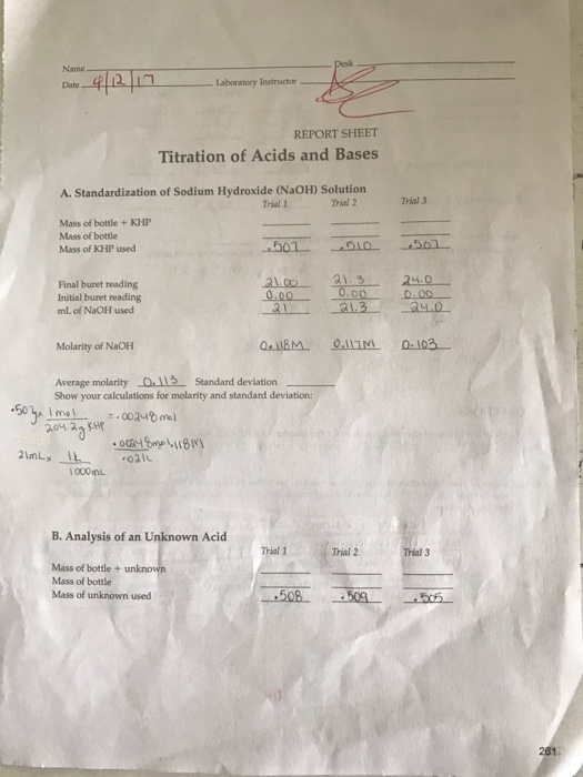 Name t Laboratory Instructor REPORT SHEET Titrati...