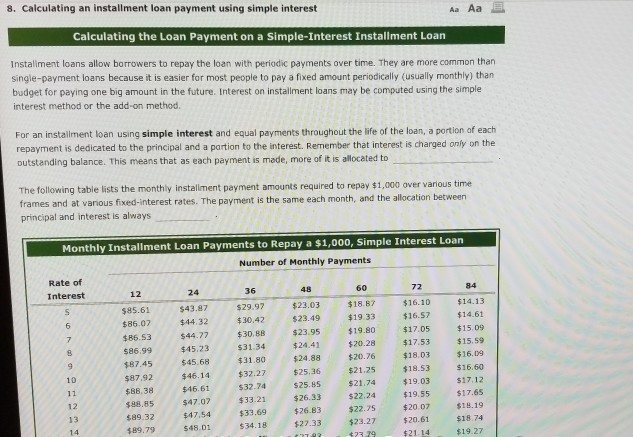 Solved Calculating An Installment Loan Payment Using Chegg