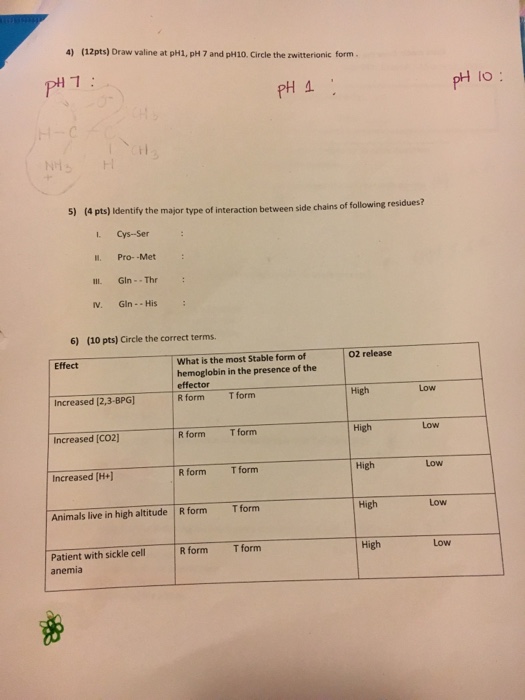 Solved Draw Valine At PH1, PH 7 And PH10. Circle The Zwit...