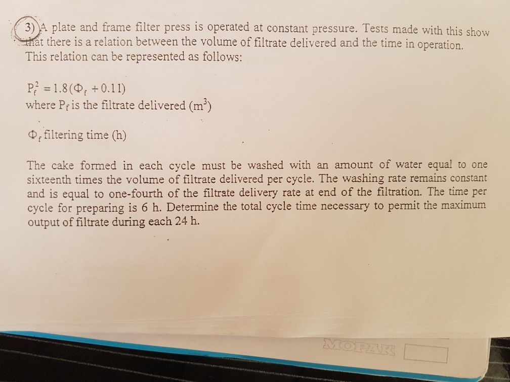 Solved A Plate And Frame Filter Press Is Operated Hat Chegg