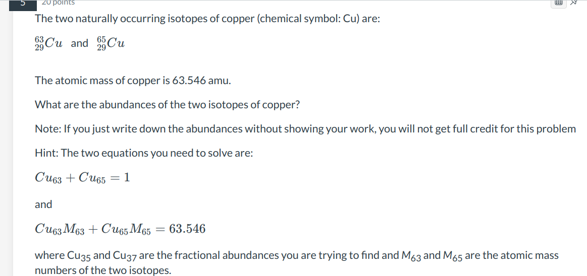 Solved The Two Naturally Occurring Isotopes Of Copper Chegg