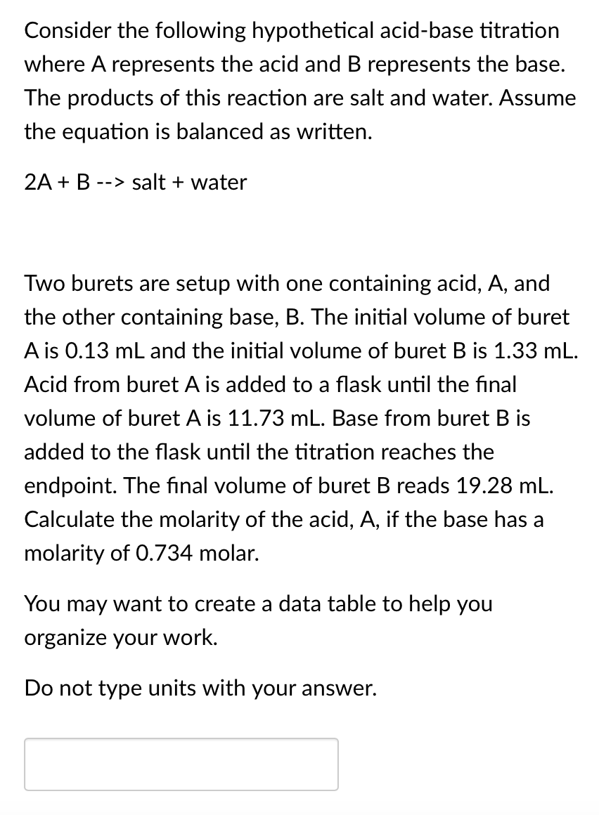 Solved Consider The Following Hypothetical Acid Base Chegg