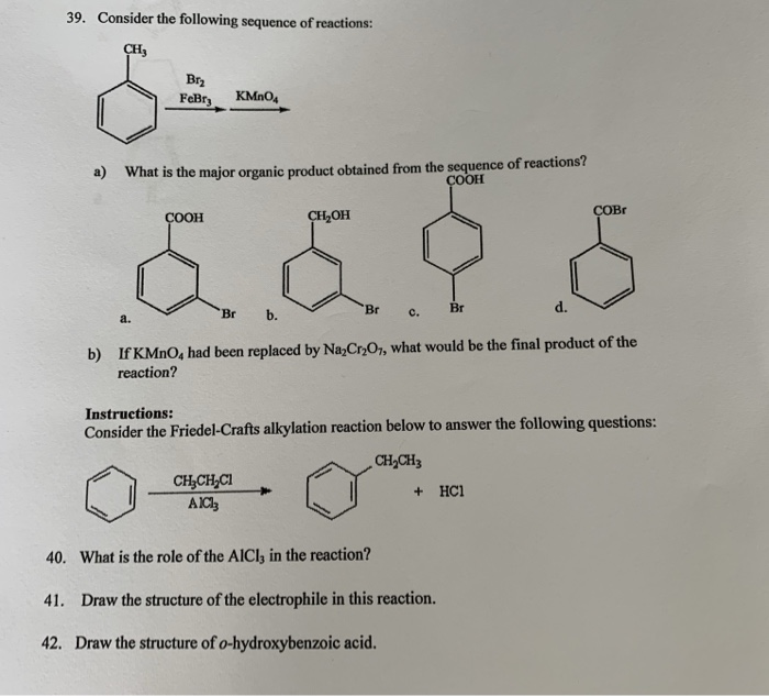 Solved Consider The Following Sequence Of Reactions 39 Chegg