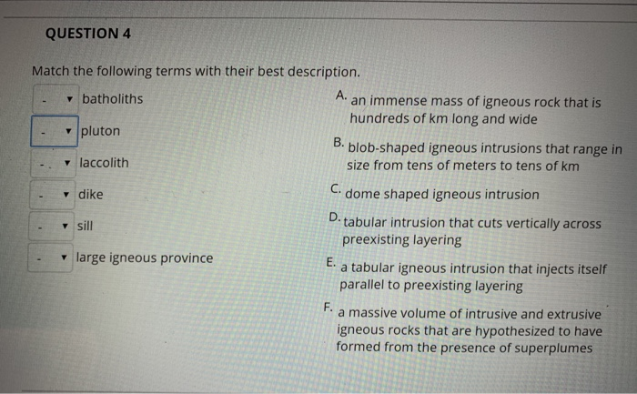 Solved Question Match The Following Terms With Their Best Chegg