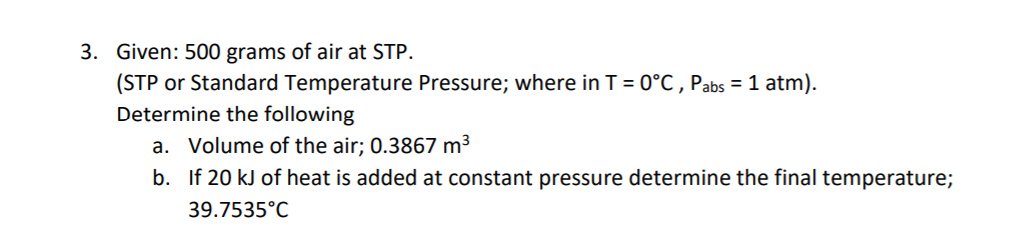 Solved 3 Given 500 Grams Of Air At STP STP Or Standard Chegg