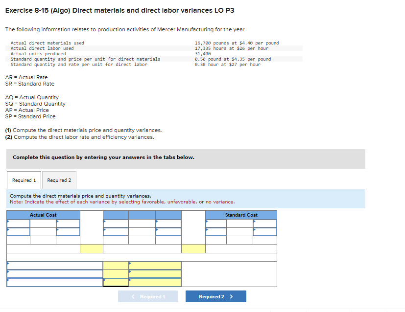 Solved Exerclse Algo Direct Materlals And Dlrect Chegg