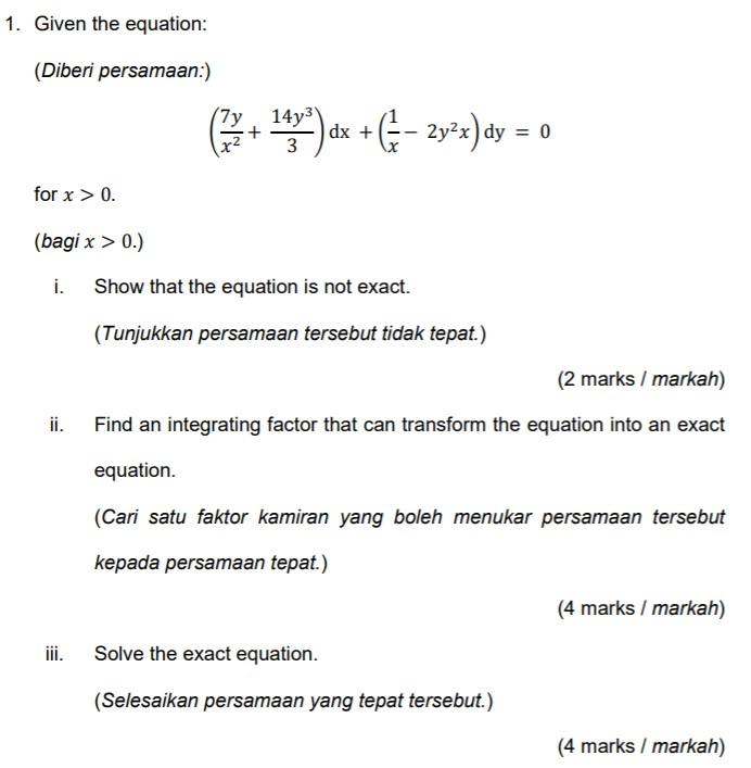 Solved Given The Equation Diberi Persamaan Y Chegg