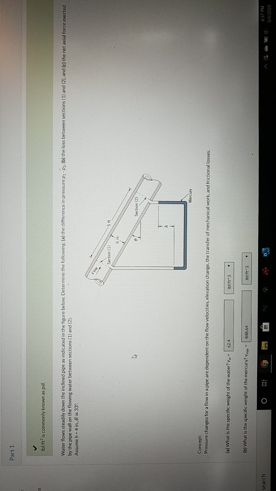 Solved Water Flows Steadily Down The Inclined Pipe As Chegg