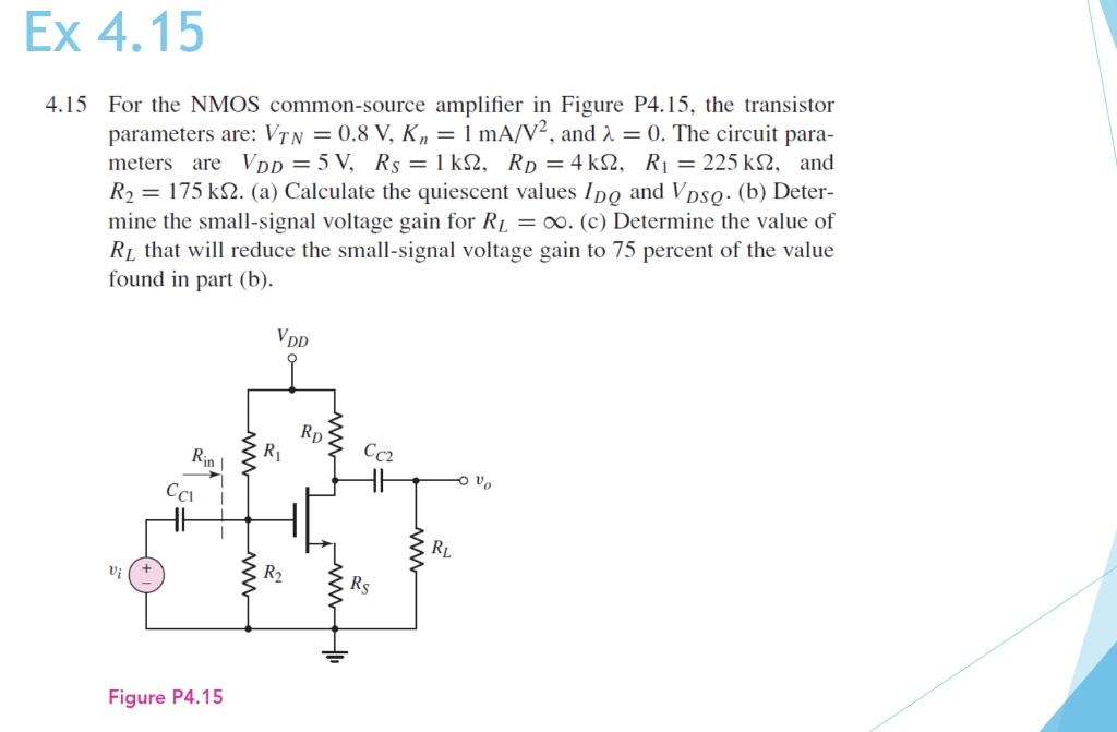 Solved 15 For The NMOS Common Source Amplifier In Figur