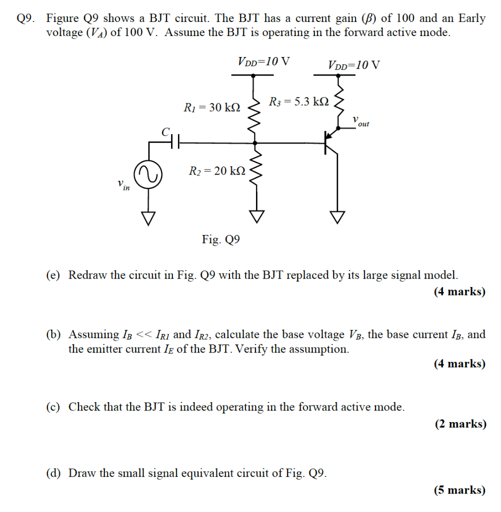 Solved Figure Q9 Shows A BJT Circuit The BJT Has A Current Chegg