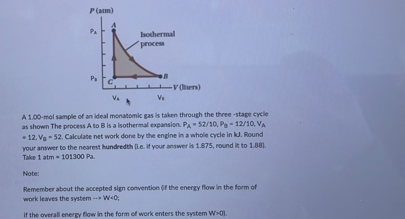 Solved A 1 00 Mol Sample Of An Ideal Monatomic Gas Is Taken Chegg