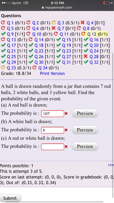 Solved A Ball Is Drawn Randomly From A Jar That Contains 7 Chegg