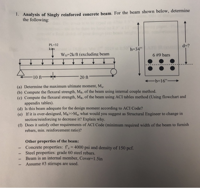 Solved Analysis Of Singly Reinforced Conerete Beam For Chegg