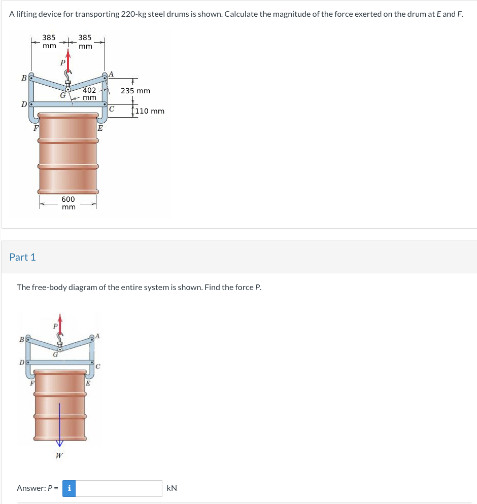 Solved A Lifting Device For Transporting 220kg Steel Drums Chegg