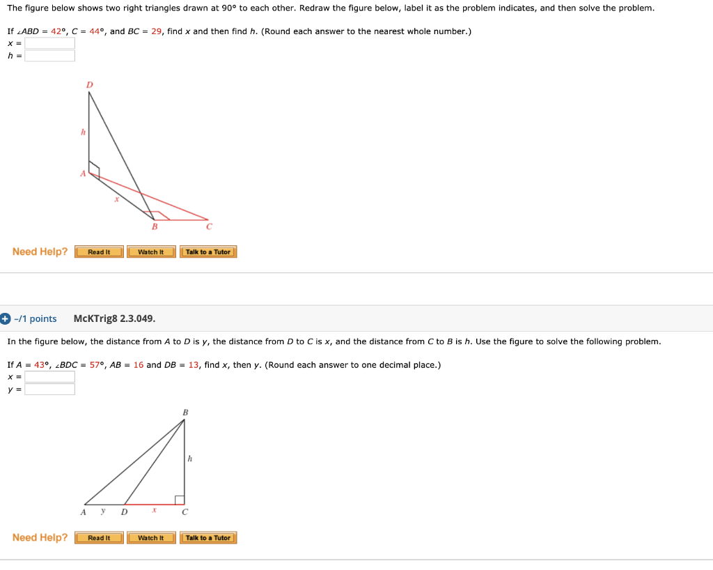 Solved The Figure Below Shows Two Right Triangles Drawn At Chegg