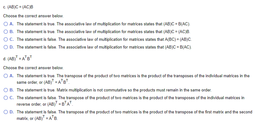 Solved Let A B And C Be Arbitrary Matrices For Which The Chegg