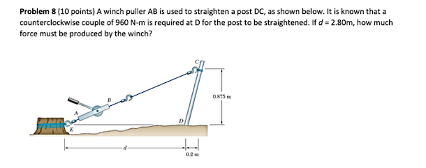 Solved Problem 8 10 Points A Winch Puller AB Is Used To Chegg