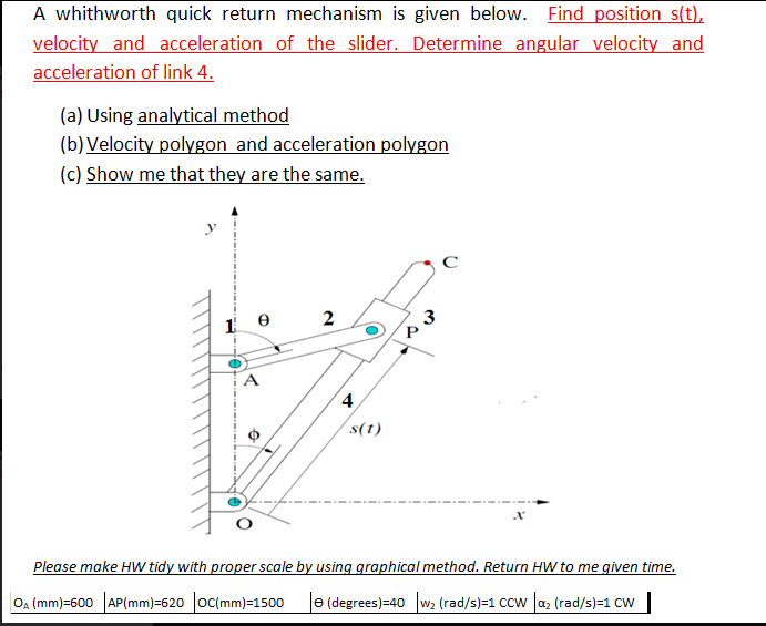 Solved A Whithworth Quick Return Mechanism Is Given Below Chegg